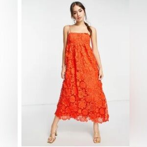 ASOS Orange Spaghetti Strap Midi Sundress